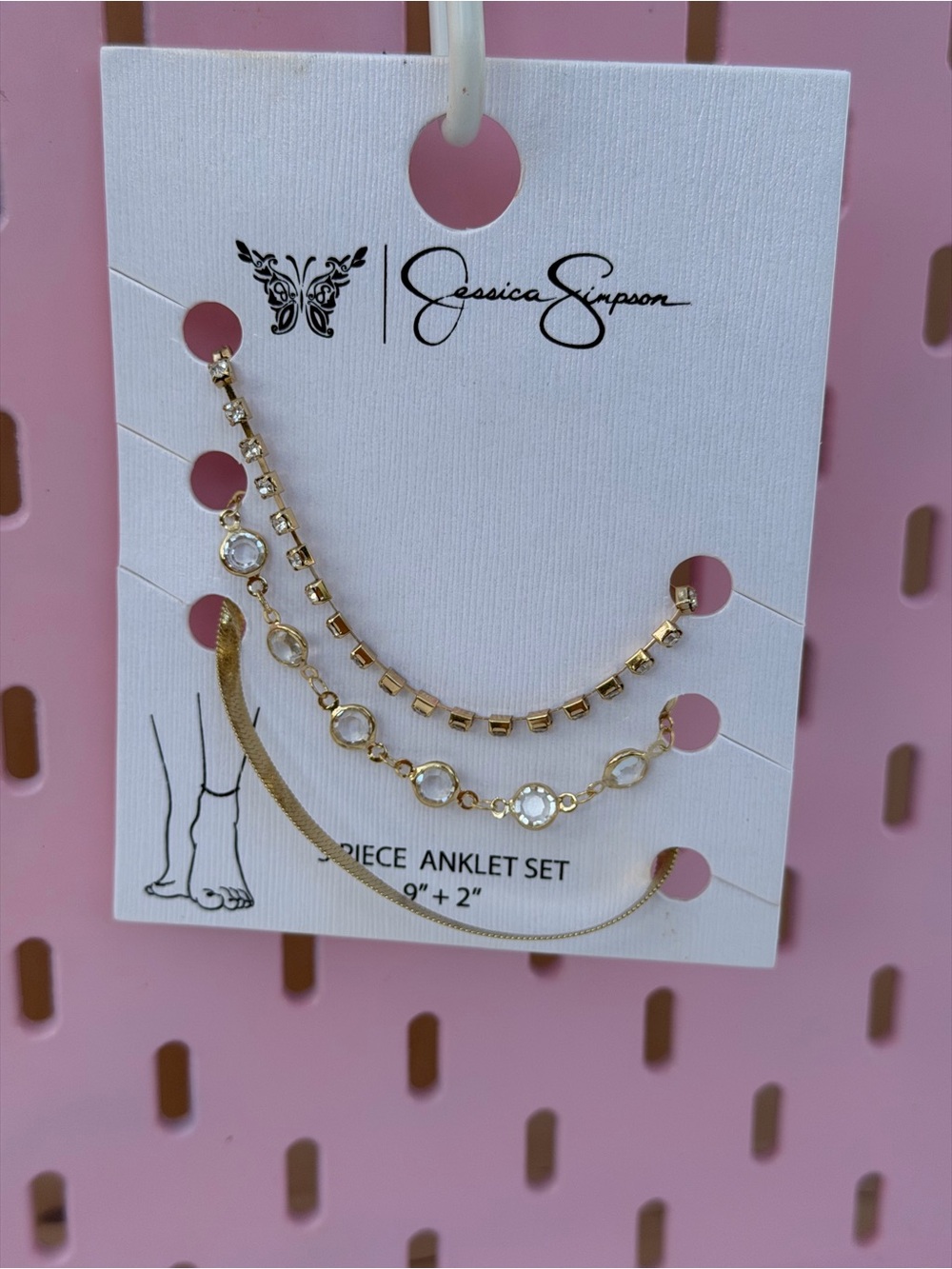 Jessica Simpson Gold Layered Anklet Trio with Clear Stones